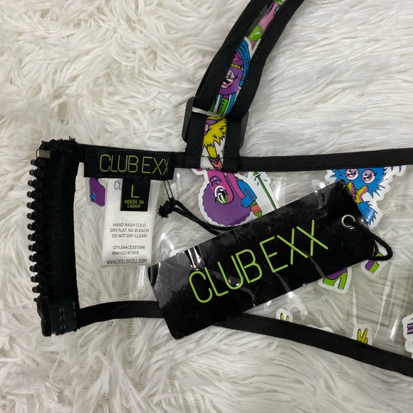 CLUB EXX Electro Terrestrial UV Monster Sticker Clear PVC Bra Crop Top Clear L - Picture 9 of 11